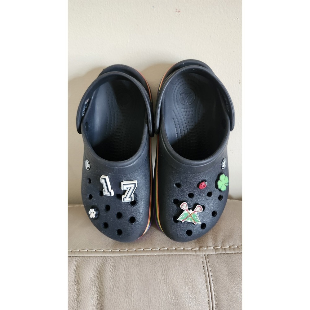 Crocs Classic Crocband Black Rainbow Pride Platform Shoes Sandals Men's 4 /W 6